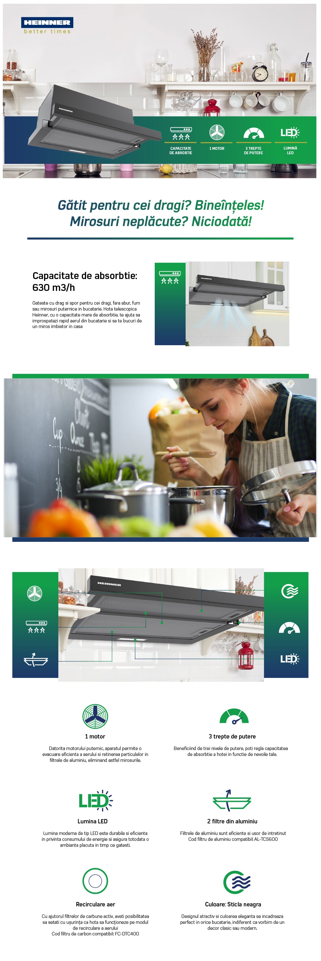 Heinner HTCH-MD600GBK Dunstabzugshaube – Energieeffizienzklasse B – Inox – Bild 4