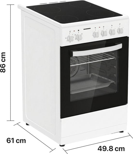Heinner HFSC-S56E4VWH Keramikkochfeldherd – 50 cm – 4 Kochzonen – Elektrobackofen mit Grill und Umluft – Maßzeichnung