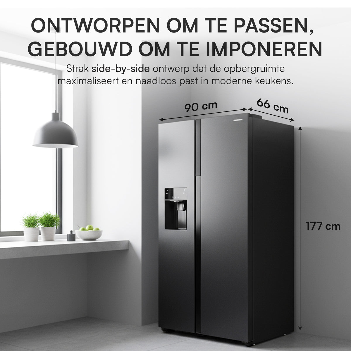 Heinner Amerikanischer Kühlschrank HSBS-HM513NFIMDXE – 513L – Wasserspender – Energieeffizienzklasse E – Maßzeichnung