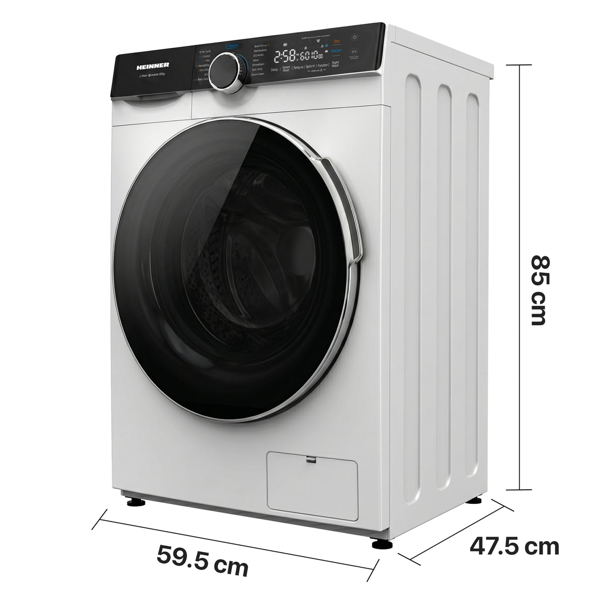 Heinner HWDM-M814IVKA Waschtrockner 8/6 kg – 1400 U/min – Maßzeichnung