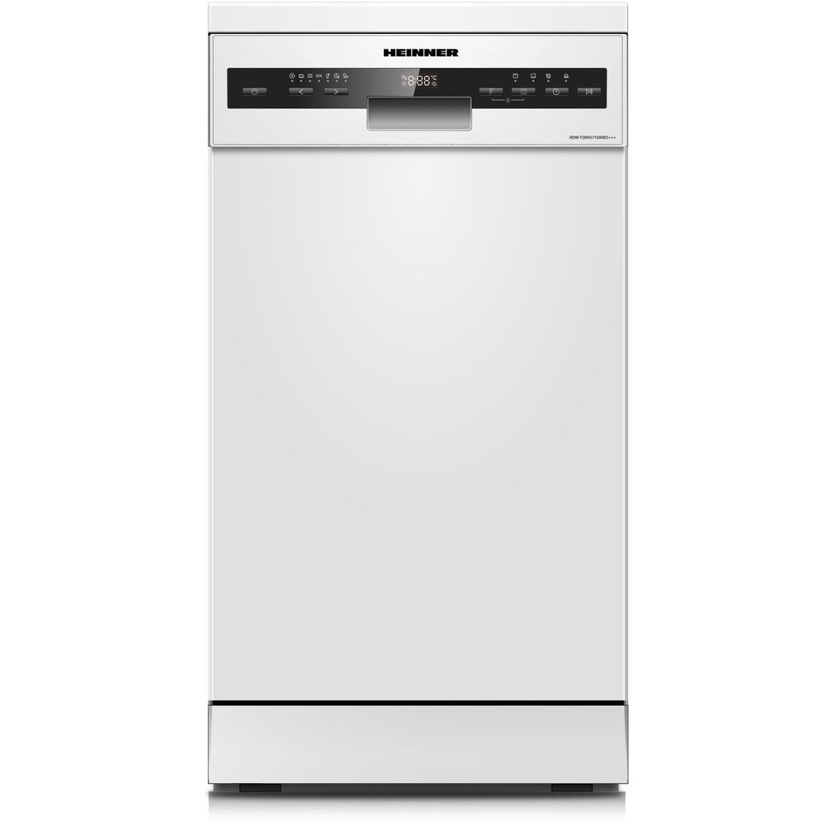 Freistehender Geschirrspüler Heinner HDW-FSM45710AWD – 10 Maßgedecke – AquaStop – Energieeffizienzklasse D – Bedienfeld
