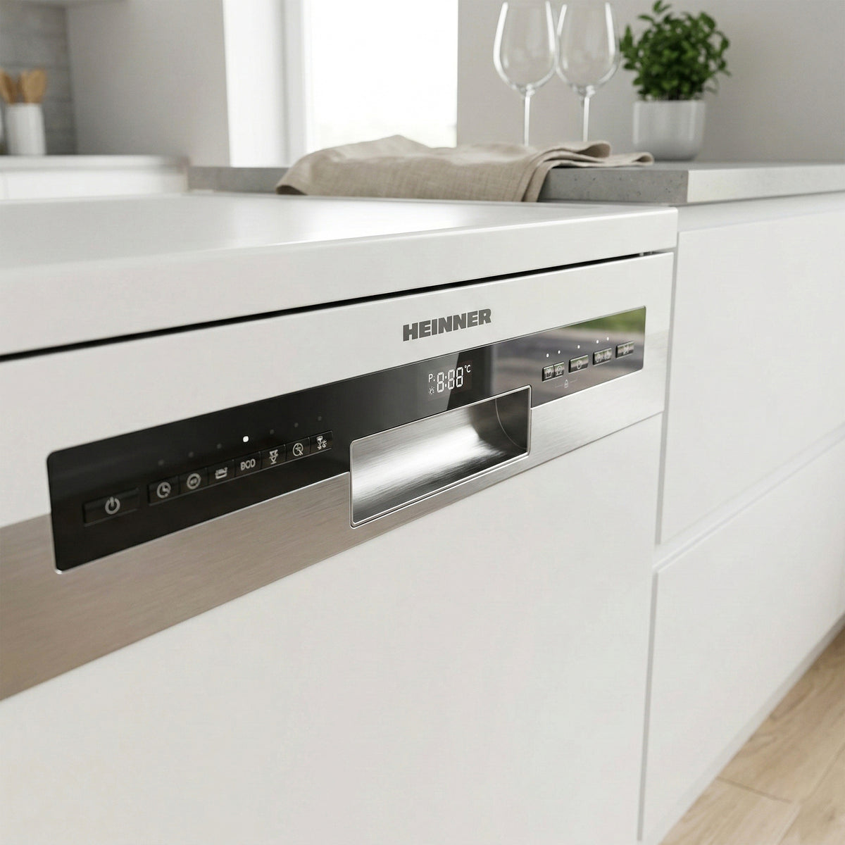 Heinner HDW-FSM60714AWD freistehender Geschirrspüler – 14 Maßgedecke – AquaStop – Energieeffizienzklasse D – Bedienfeld