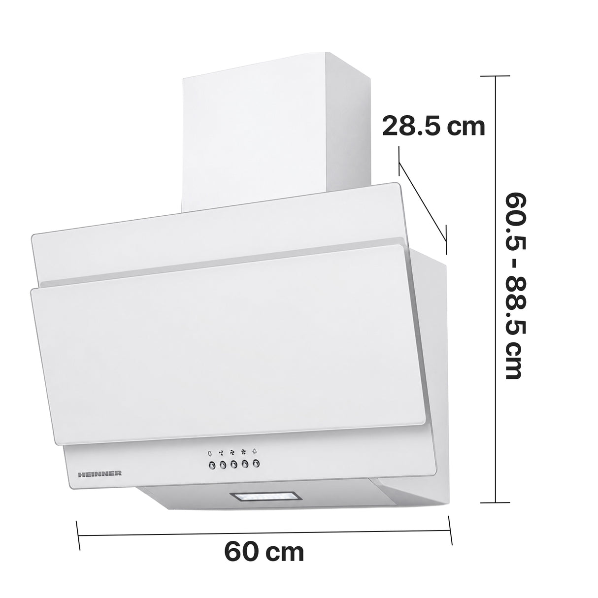 Heinner DCH-350RGWH Dunstabzugshaube, schräges Design – 60 cm – 3 Geschwindigkeiten – Drucktastensteuerung – Bild 3