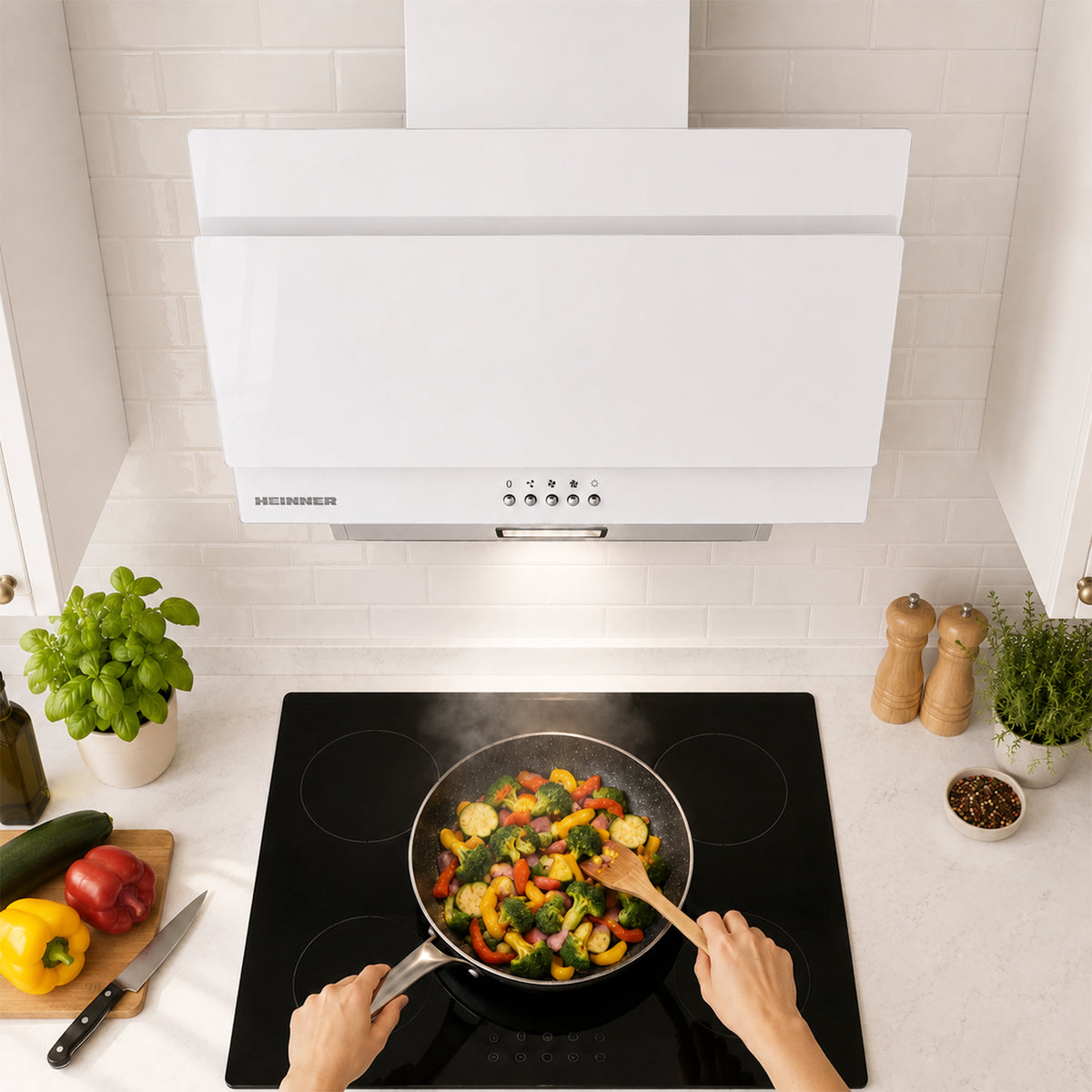 Heinner DCH-350RGWH Dunstabzugshaube, schräges Design – 60 cm – 3 Geschwindigkeiten – Drucktastensteuerung – Bild 9