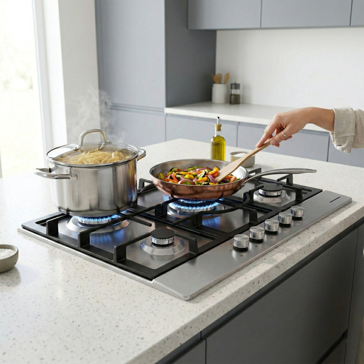 Heinner HBH-M705IWFIX Gaskochfeld – 60 cm – 4 Brenner – Wokbrenner – Gusseisenroste – Bild 6