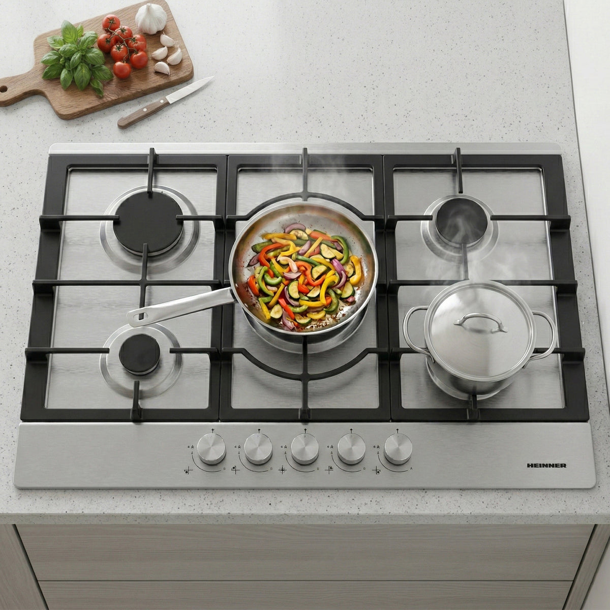 Heinner HBH-M705IWFIX Gaskochfeld – 60 cm – 4 Brenner – Wokbrenner – Gusseisenroste – Bild 7