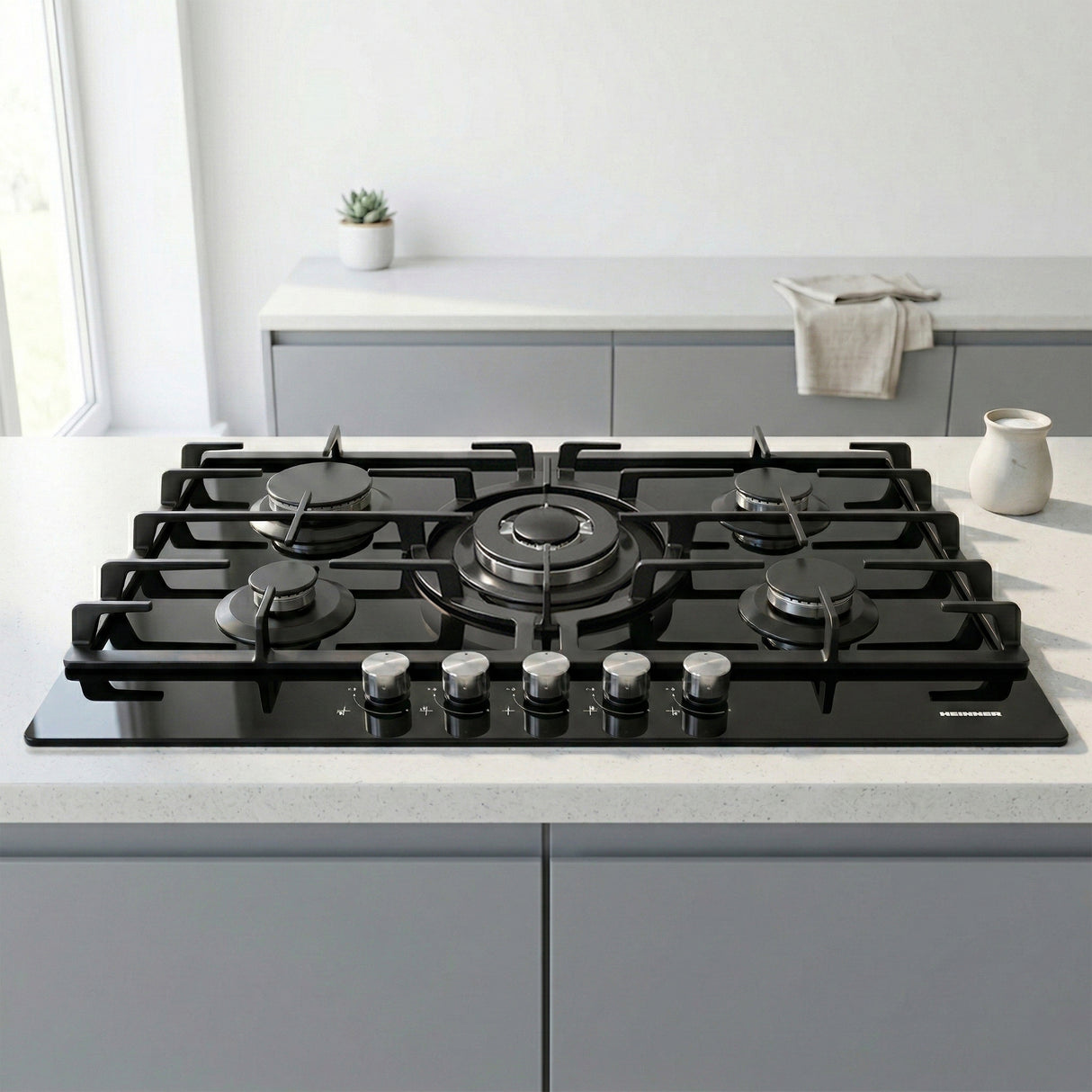 Heinner HBH-M705IWFGBK Gaskochfeld – 5 Brenner – Wokbrenner – Gusseisenroste – Bild 5