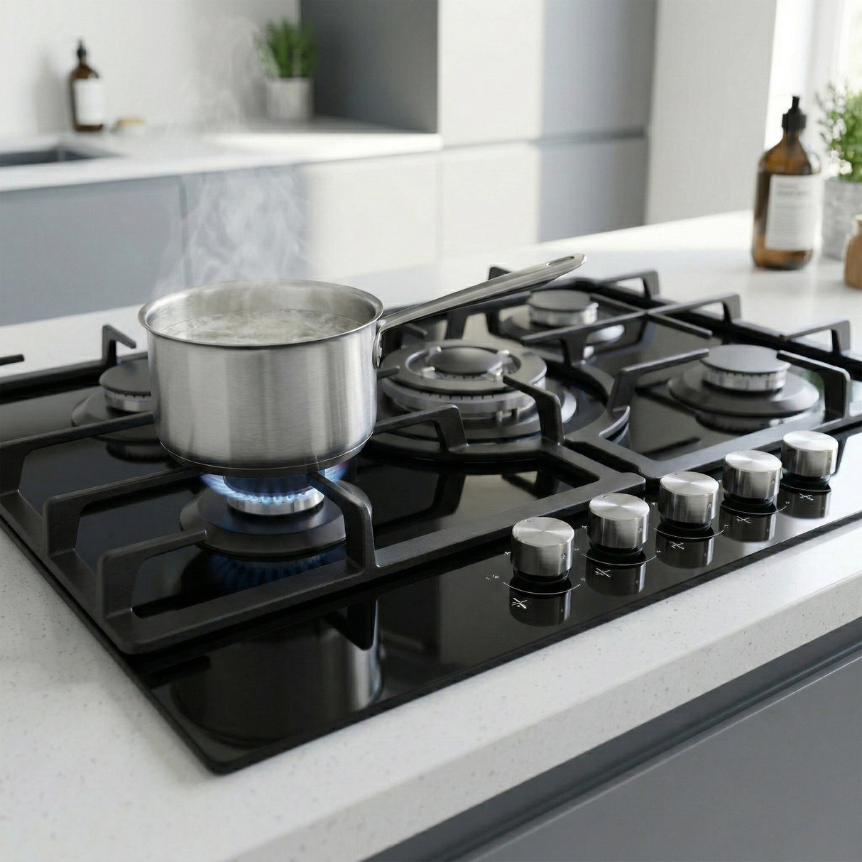 Heinner HBH-M705IWFGBK Gaskochfeld – 5 Brenner – Wokbrenner – Gusseisenroste – Bild 8