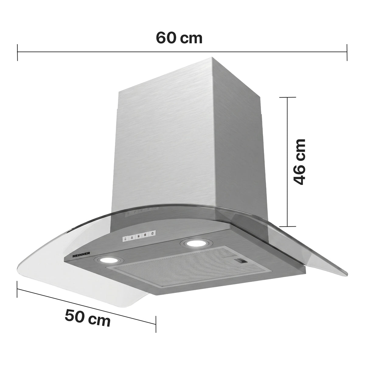 Heinner Dunstabzugshaube HDCH-MD800GIX – 60 cm – Edelstahl – LED-Beleuchtung – 3 Geschwindigkeiten – Bild 2