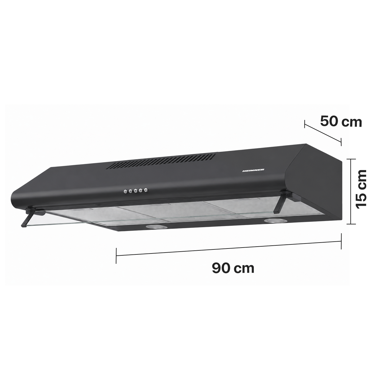 Heinner HCH-490BK Dunstabzugshaube – Wandhaube – 90 cm – 3 Geschwindigkeiten – schwarz – Bild 3