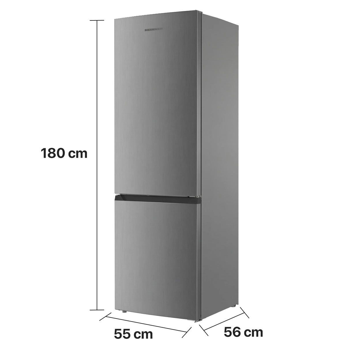 Heinner Kühl-Gefrierkombination HC-HM262XE – 262 Liter – LED-Beleuchtung – Energieeffizienzklasse E – Maßzeichnung