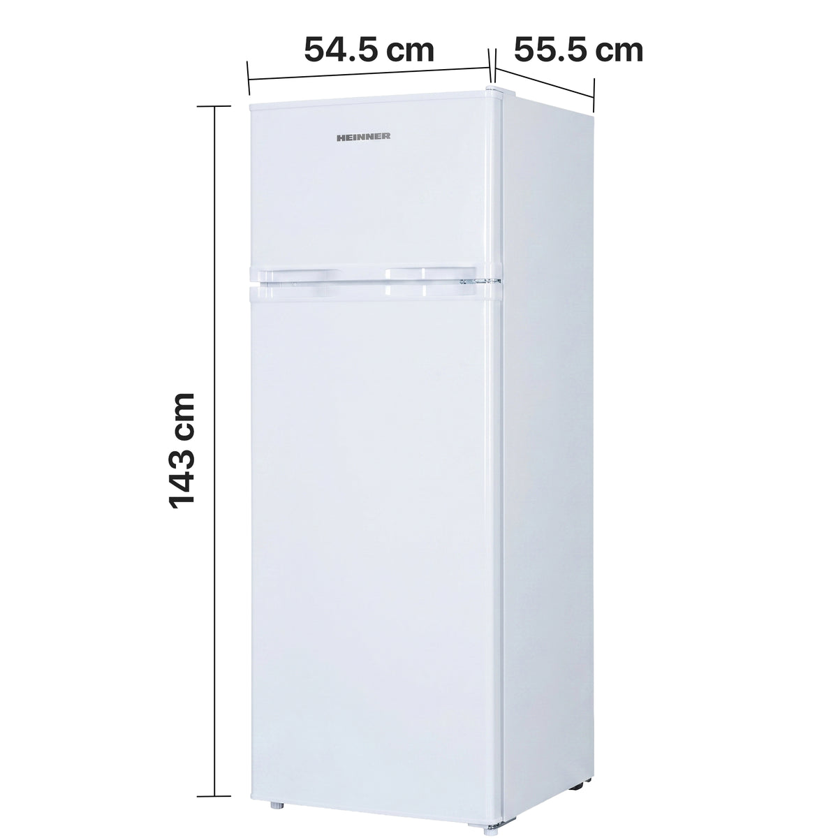 Heinner Kühl-Gefrierkombination HF-H2206E – 206 Liter – Energieeffizienzklasse E – Maßzeichnung