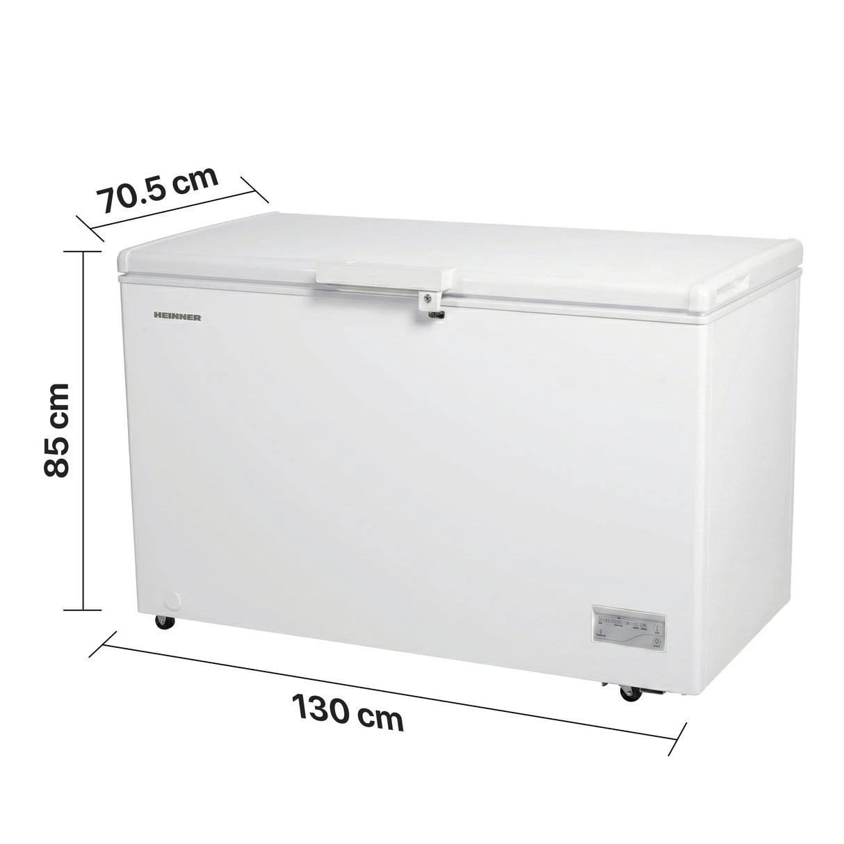 Heinner Gefriertruhe HCF-HM371CE – 371 Liter – Schnellgefrierfunktion – Energieeffizienzklasse E – Maßzeichnung