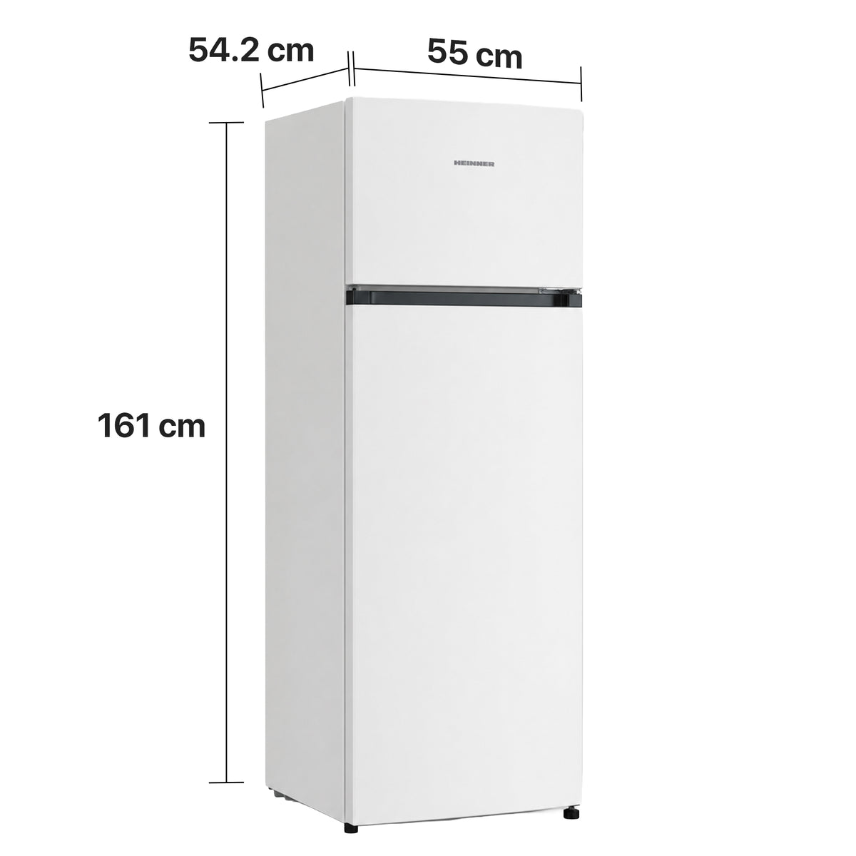 Heinner Kühl-Gefrierkombination HF-HS243E – 243 Liter – LED-Beleuchtung – Energieeffizienzklasse E – Maßzeichnung