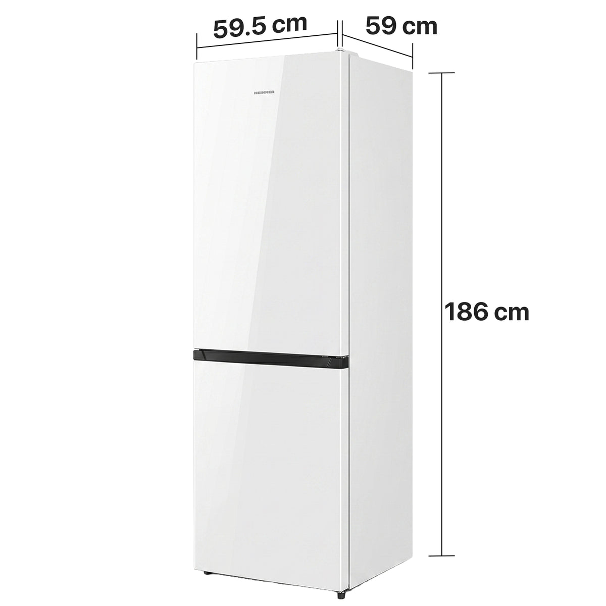 Heinner Kühl-Gefrierkombination HCNF-HS304E – 304 Liter – Full No Frost – Energieeffizienzklasse E – Maßzeichnung