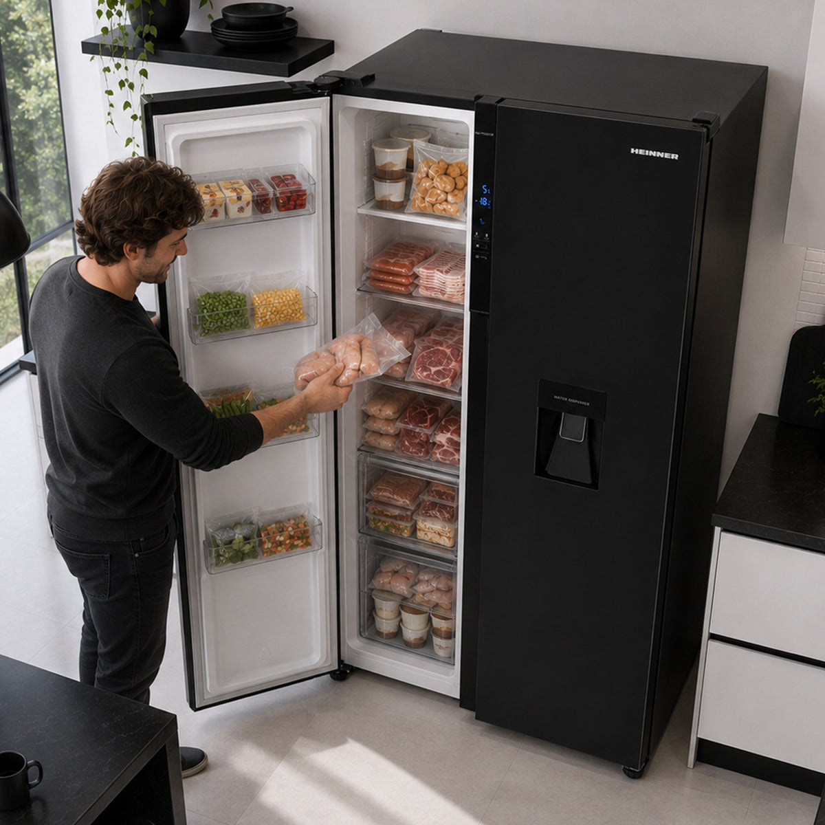 Heinner HSBS-H439NFBKWDE++ Amerikanischer Kühlschrank 439L – Wasserspender – Bild 11