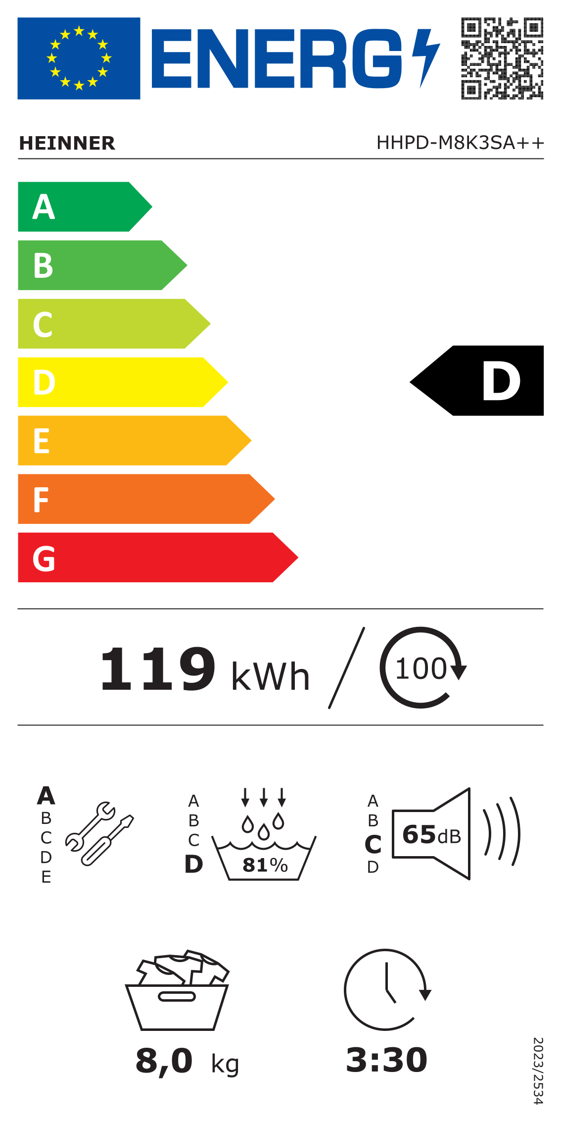 Heinner HHPD-M8K3SA++ Wärmepumpentrockner – 8 kg – Knitterschutz – Energielabel