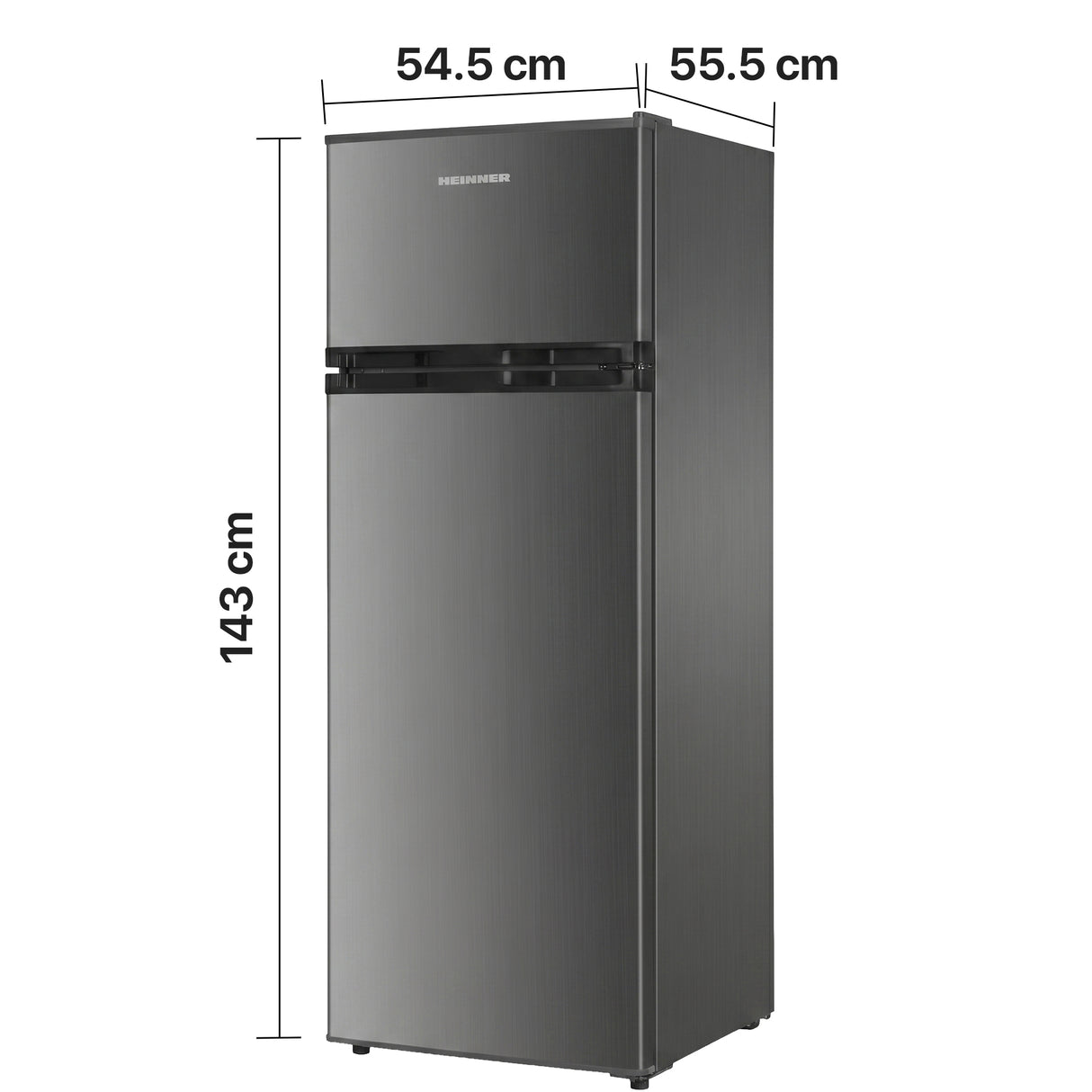Heinner HF-HM2206INVXD Kühl-Gefrierkombination – 206 Liter – Inverter-Kompressor – Maßzeichnung