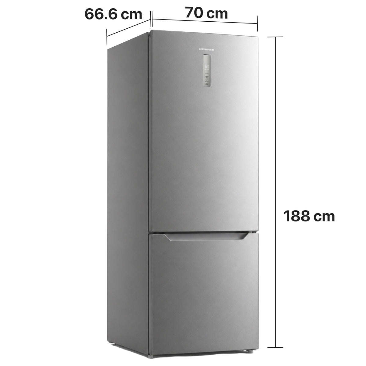 Heinner HCNF-M435INVXE Kühl-Gefrierkombination – 435 Liter – No Frost – Inverter-Kompressor – Maßzeichnung
