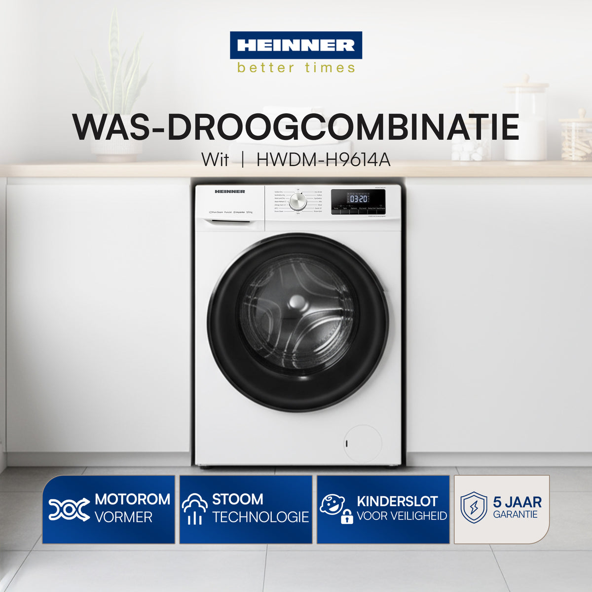 Waschtrockner Heinner HWDM-H9614A – 9/6 kg – 1400 U/Min – antibakteriell – Energieeffizienzklasse D – Produktfoto