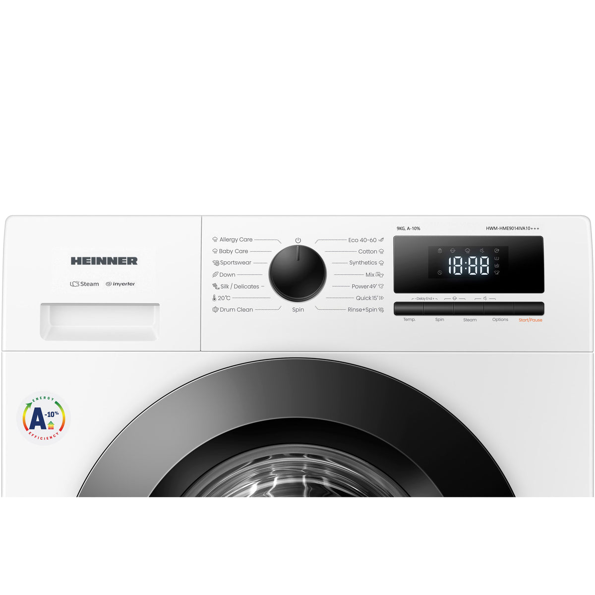 Heinner HWM-HME9014IVA10+++ Waschmaschine 9 kg – 1400 U/min – Inverter – A-10% – Allergy & Baby Steam – Bild 3