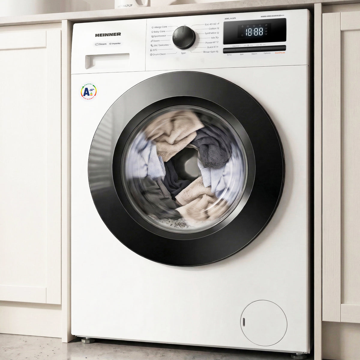 Heinner HWM-HME1014IVA10+++ Waschmaschine 10 kg – 1400 U/min – Inverter – A-10% – Allergy & Baby Steam – Weiß – Bild 9
