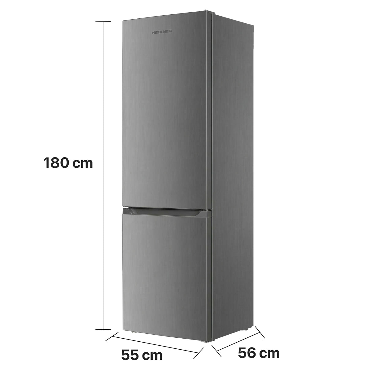 Heinner HC-HM262INVXD Kühl-Gefrierkombination – 262 Liter – Inverter-Kompressor – LED-Beleuchtung – Maßzeichnung