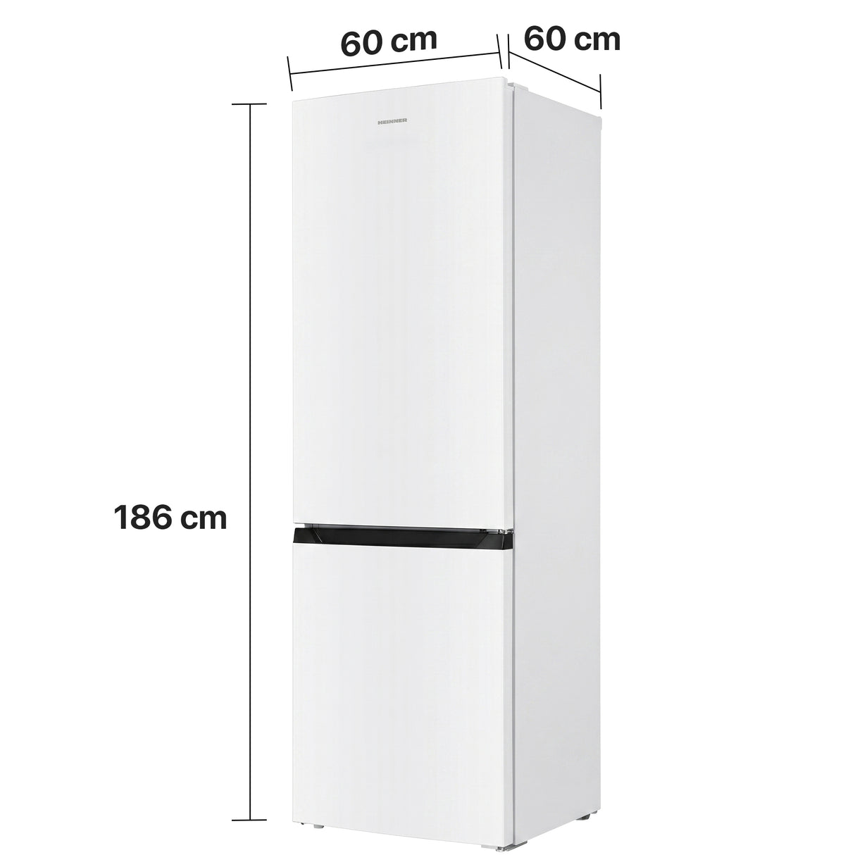 Heinner Kühl-Gefrierkombination HCNF-HM293E – No Frost – 293 Liter – Energieeffizienzklasse E – Maßzeichnung
