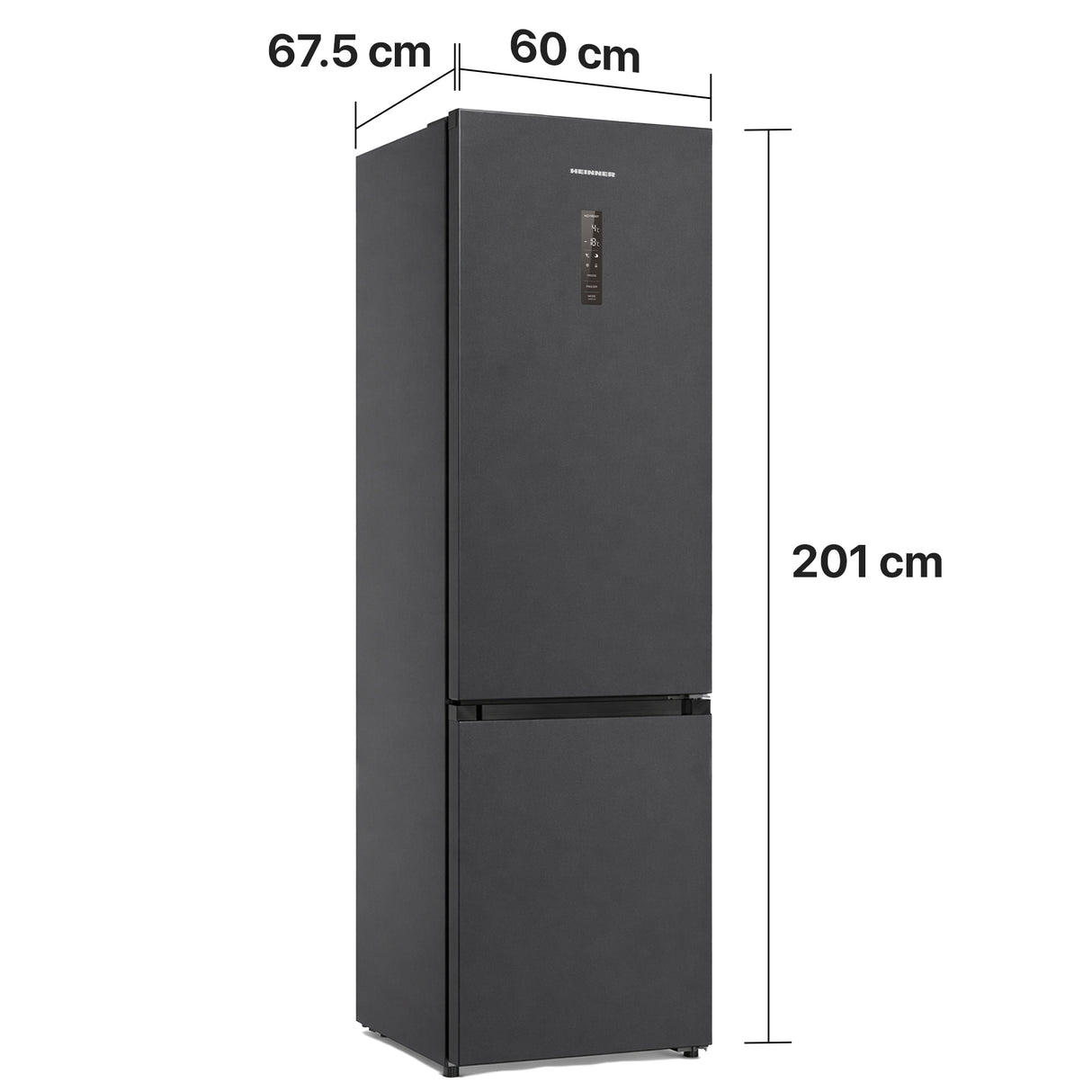Heinner HCNF-HM377INVDGHC Kühl-Gefrierkombination – 377 Liter – No Frost – Inverter-Kompressor – Maßzeichnung