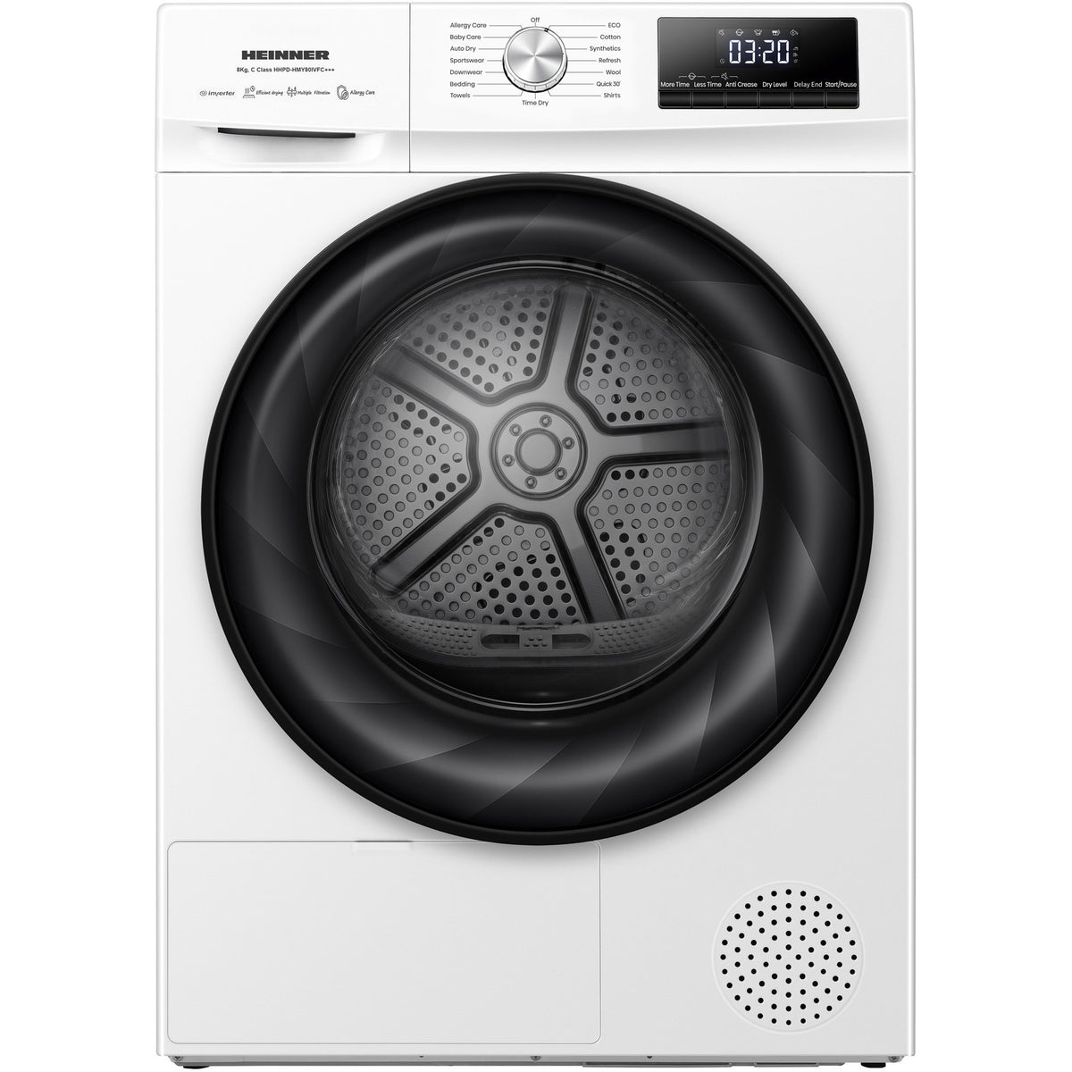 Heinner Wärmepumpentrockner HHPD-HMY80IVFC – 8 kg – Inverter – Energieeffizienzklasse C – Produktfoto