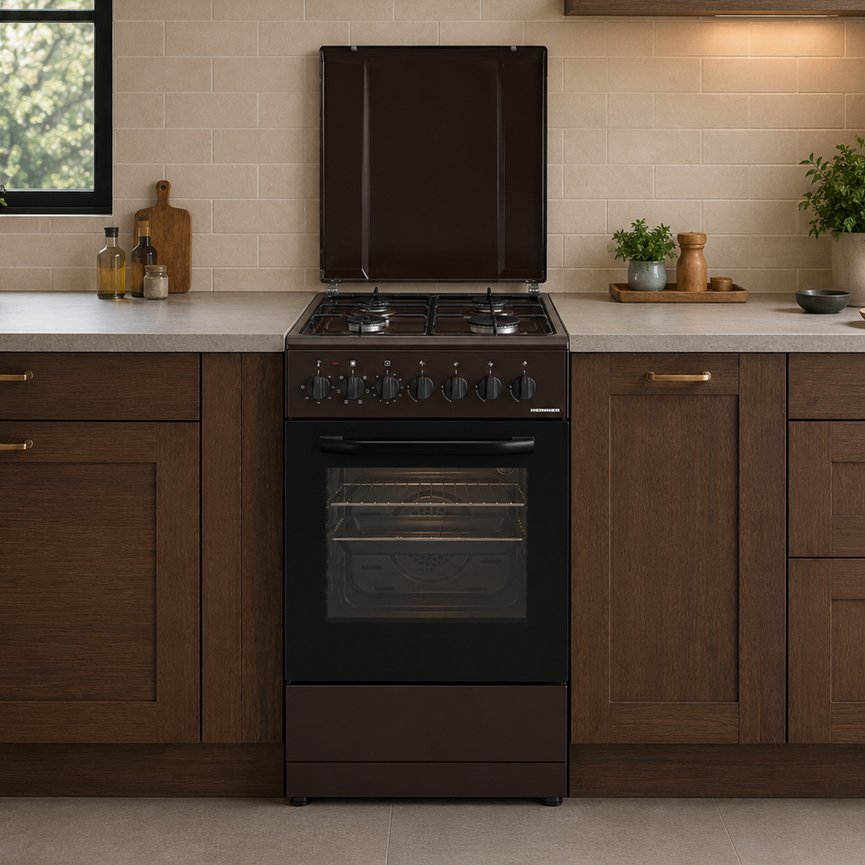 Heinner Gasherd HFSC-S60LITGC-BRW – 4 Brenner – Elektro-Backofen mit Grill – Bild 5