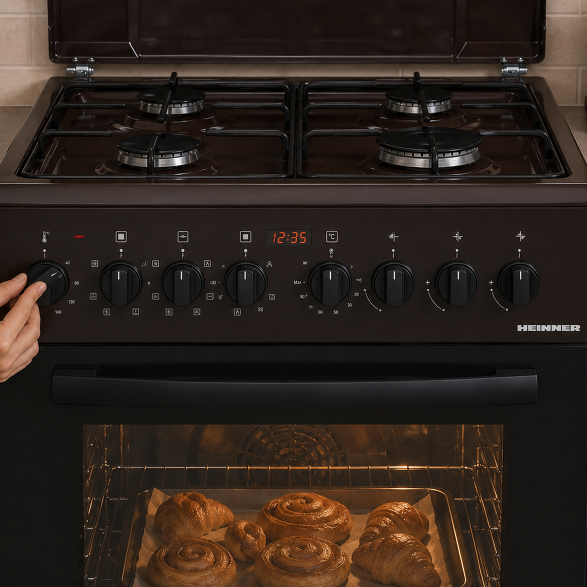 Heinner Gasherd HFSC-S60LITGC-BRW – 4 Brenner – Elektro-Backofen mit Grill – Bild 6