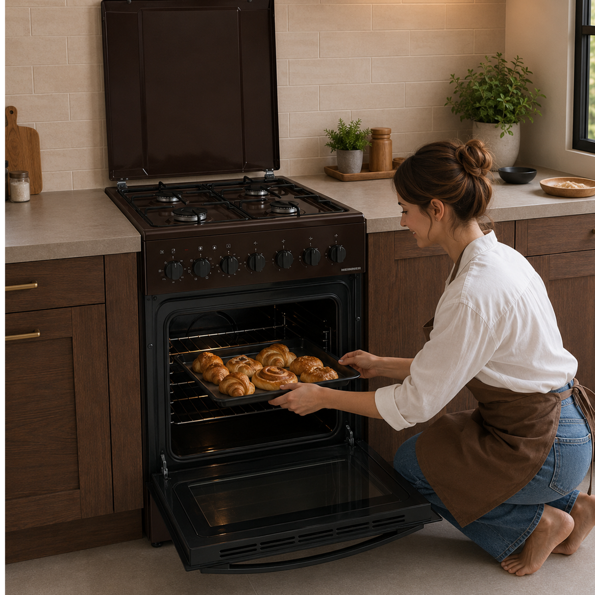 Heinner Gasherd HFSC-S60LITGC-BRW – 4 Brenner – Elektro-Backofen mit Grill – Bild 7