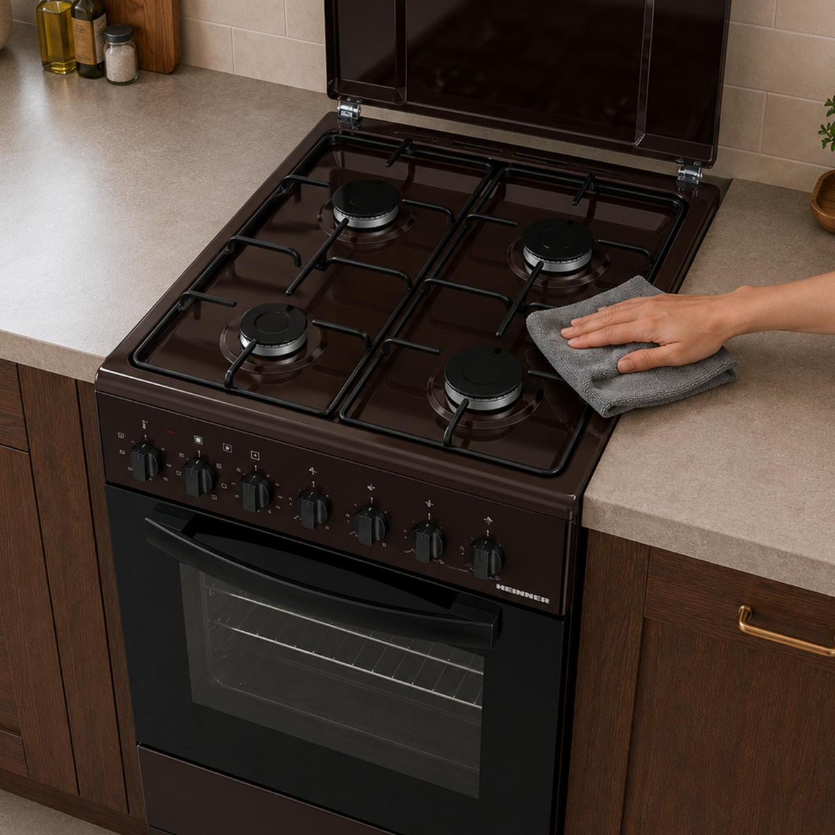 Heinner Gasherd HFSC-S60LITGC-BRW – 4 Brenner – Elektro-Backofen mit Grill – Bild 11