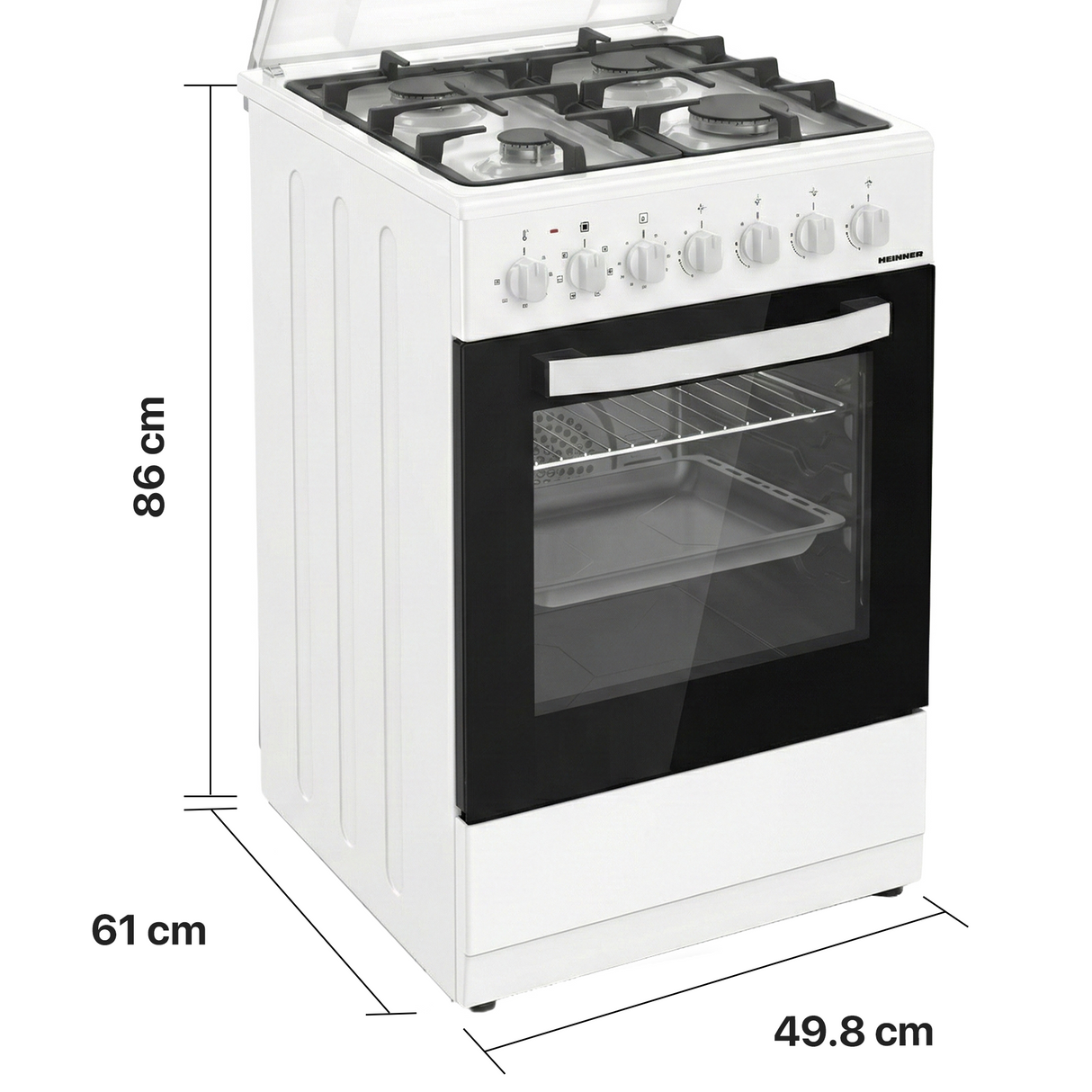 Heinner Gasherd HFSC-S65MIXF-WH – 4 Brenner – Backofen mit 6 Funktionen – Grill – weiß – Bild 3