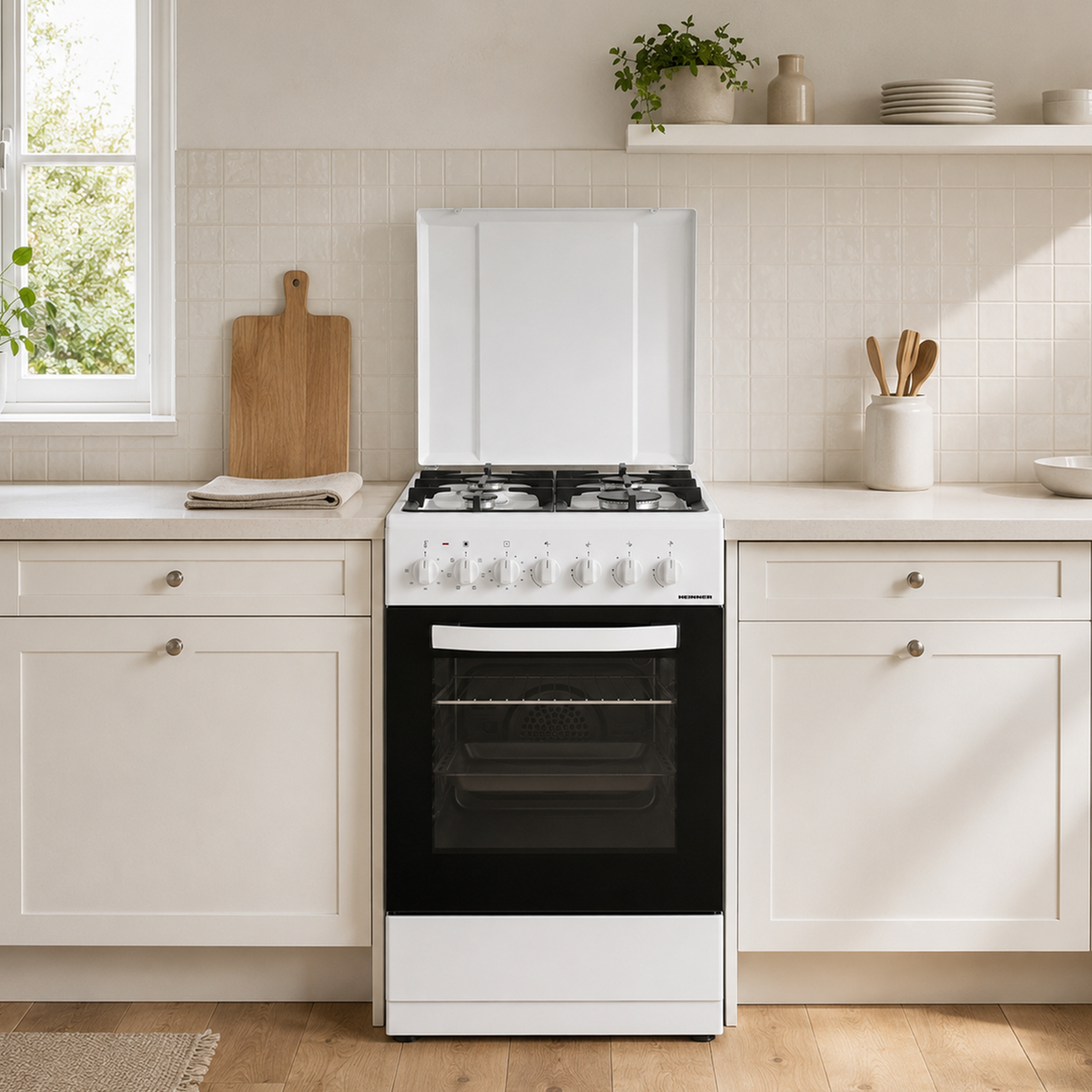 Heinner Gasherd HFSC-S65MIXF-WH – 4 Brenner – Backofen mit 6 Funktionen – Grill – weiß – Bild 5