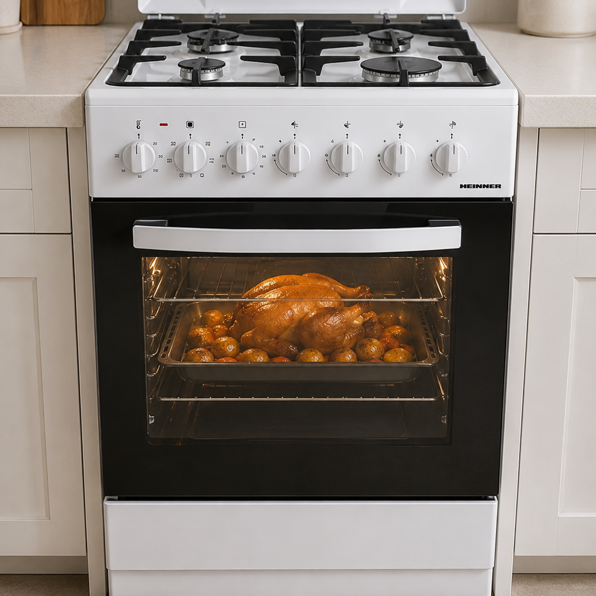 Heinner Gasherd HFSC-S65MIXF-WH – 4 Brenner – Backofen mit 6 Funktionen – Grill – weiß – Bild 8