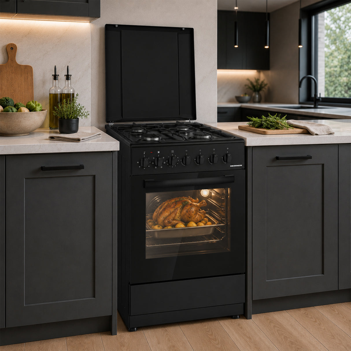 Heinner Gasherd HFSC-S60LITGC-BK – 4 Brenner – Elektro-Backofen mit Grill – Schwarz – Bild 9