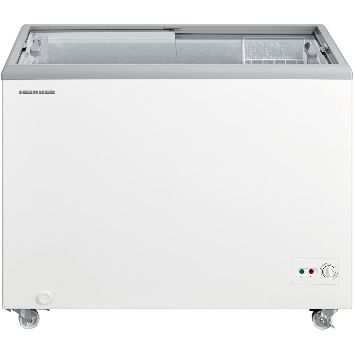 Heinner HSF-M255WHC Gefrier-/Kühlschrank – Truhe – 255 L – Glasschiebedeckel – konvertierbar – Produktfoto