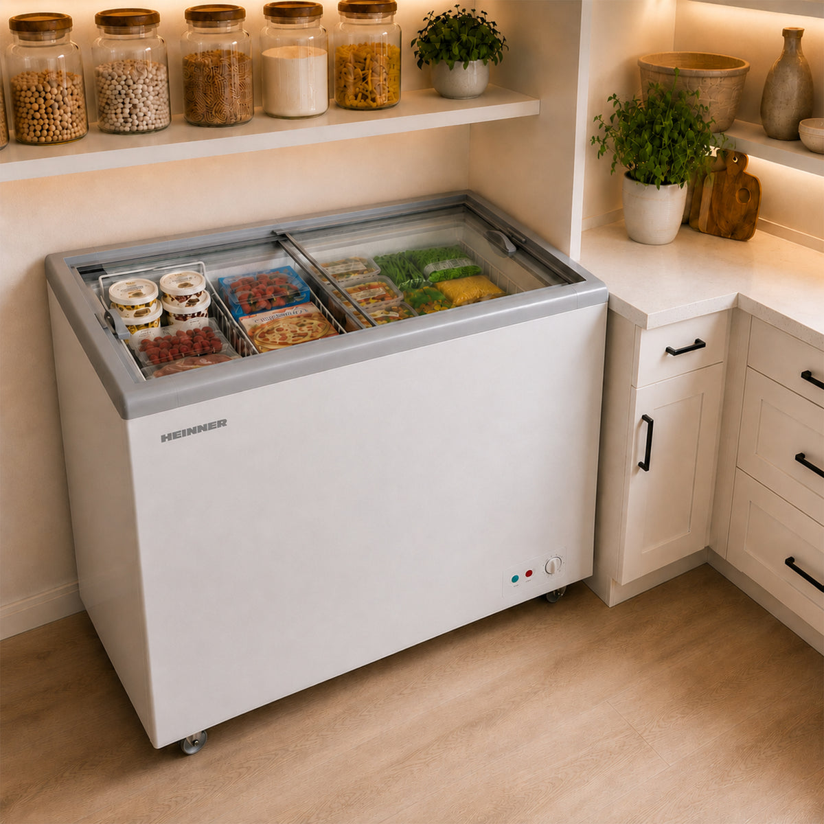 Heinner HSF-M255WHC Gefrier-/Kühlschrank – Truhe – 255 L – Glasschiebedeckel – konvertierbar – Bild 7