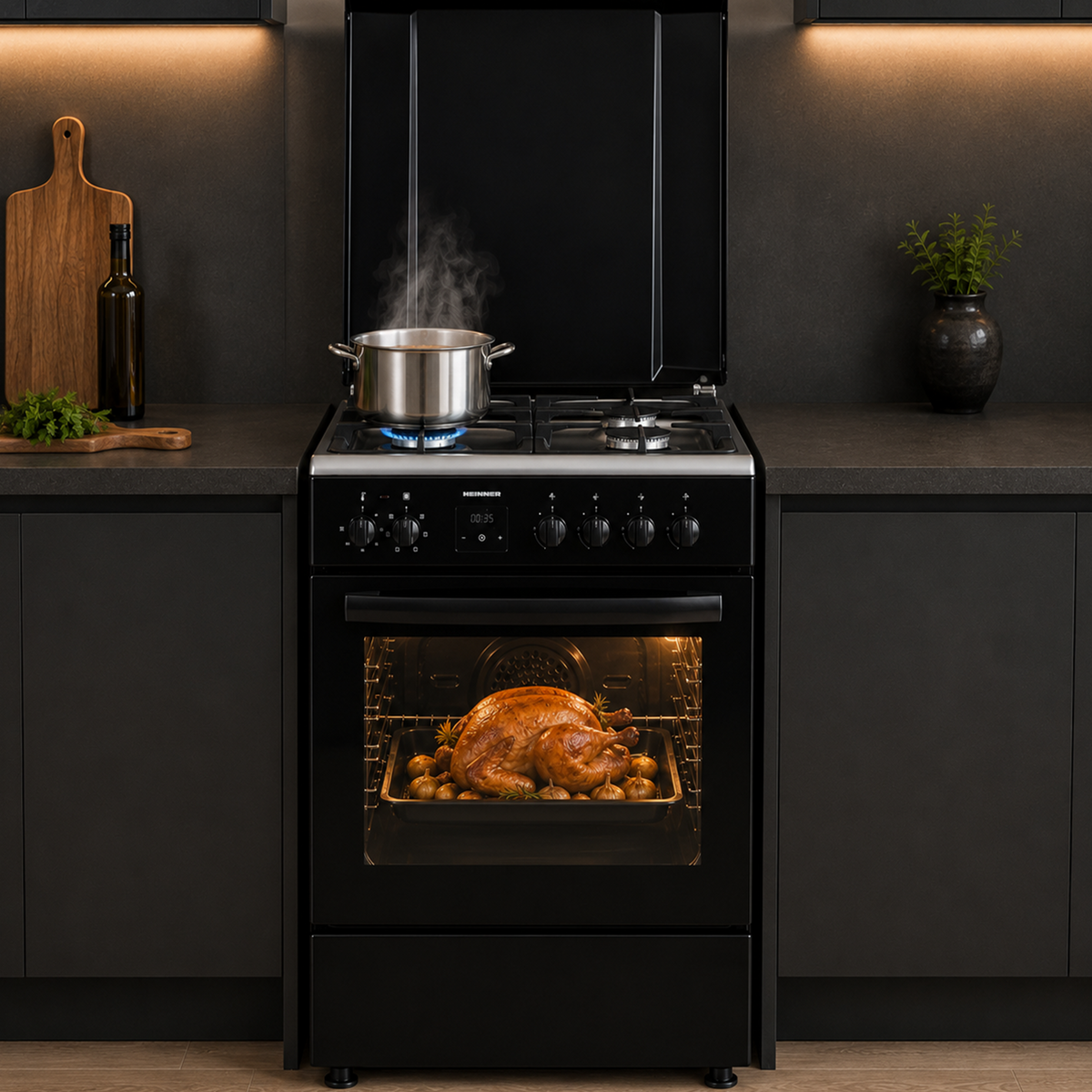 Heinner Gasherd HFSC-S66FDCC-IBK – 50 cm – 4 Kochfelder – Backofen mit 6 Funktionen und Grill – Schwarz – Bild 6