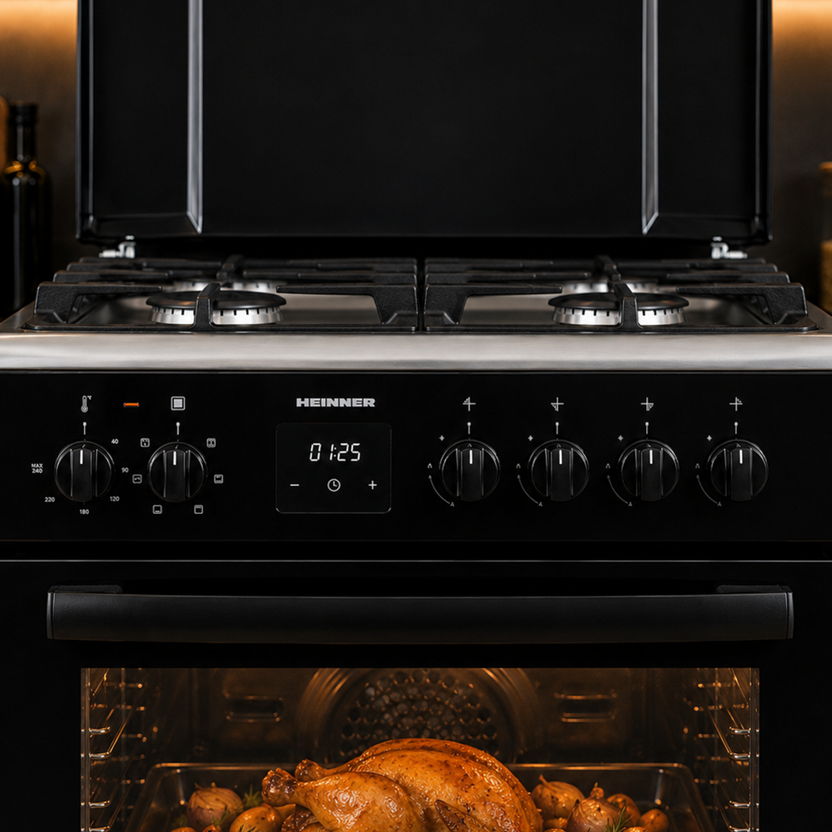 Heinner Gasherd HFSC-S66FDCC-IBK – 50 cm – 4 Kochfelder – Backofen mit 6 Funktionen und Grill – Schwarz – Bild 8