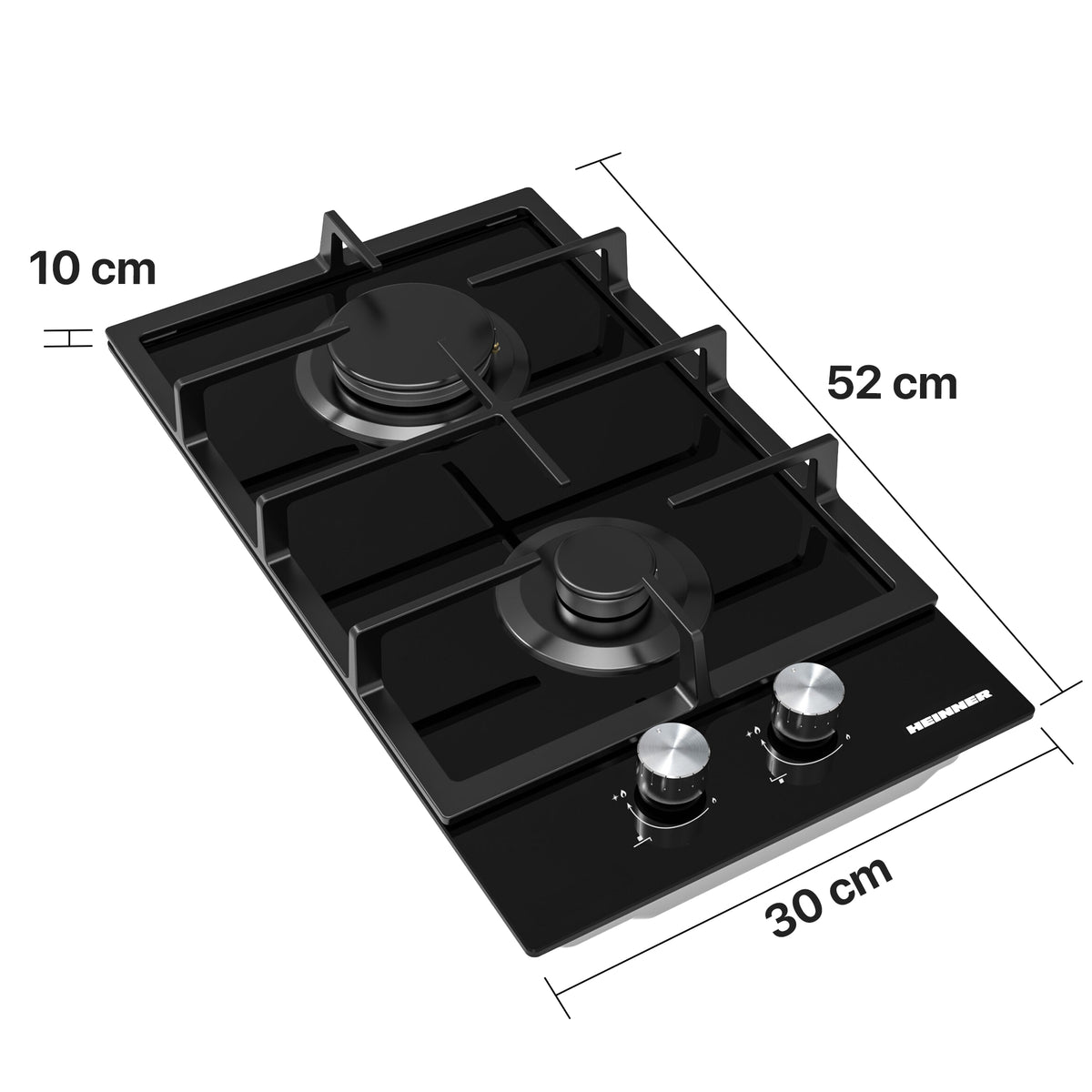 Heinner HBH-M302FGBK Gaskochfeld – 30 cm – 2 Brenner – Gusseisenroste – Schwarz – Bild 3