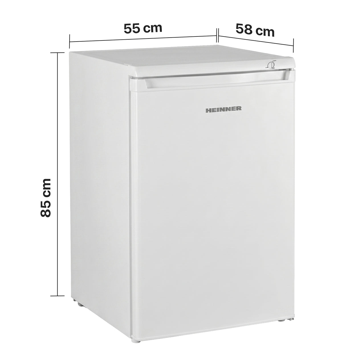 Heinner Gefrierschrank HFF-HM91E – Tischmodell – 91 Liter – Energieeffizienzklasse E – Maßzeichnung