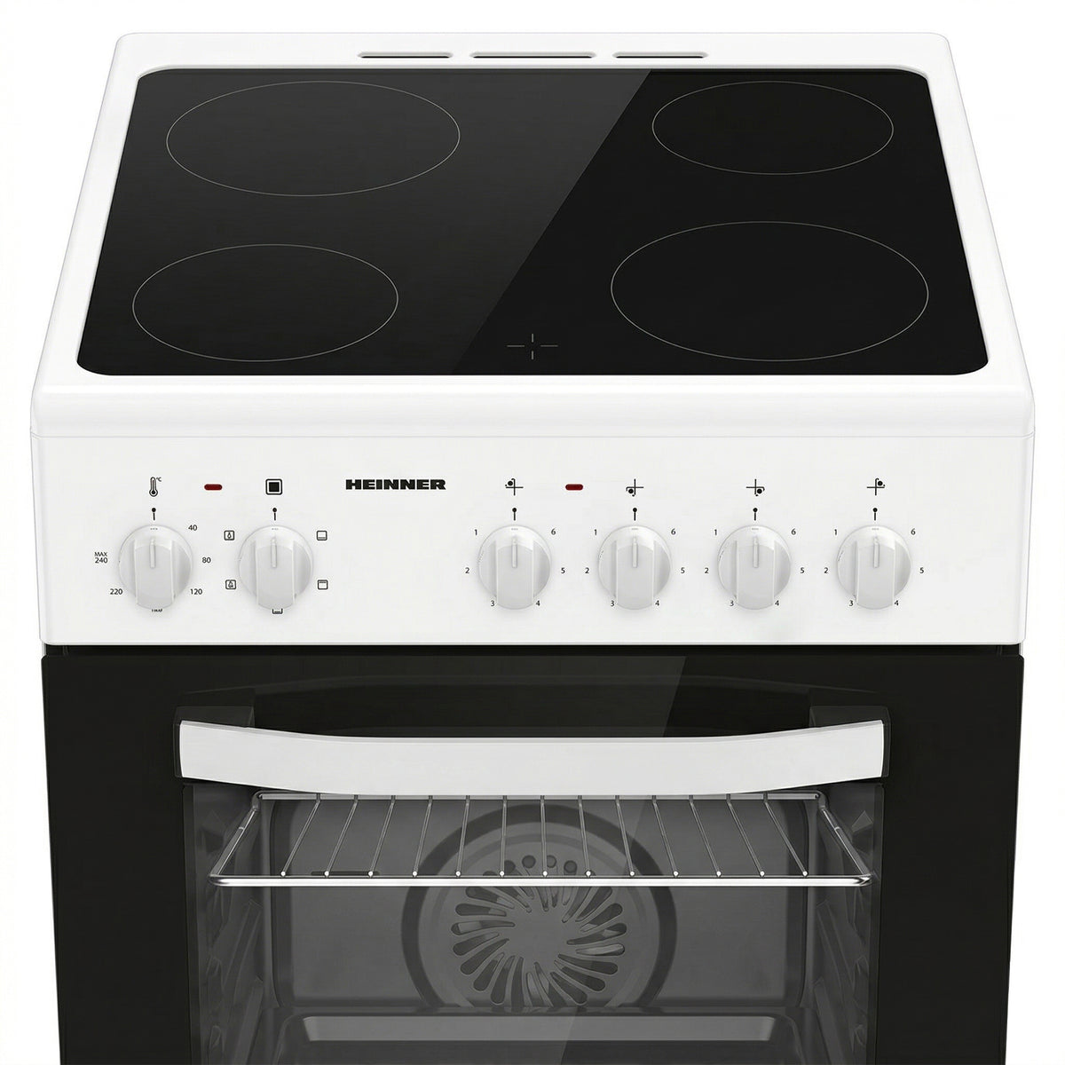 Heinner HFSC-S56E4VWH Keramikkochfeldherd – 50 cm – 4 Kochzonen – Elektrobackofen mit Grill und Umluft – Bild 4