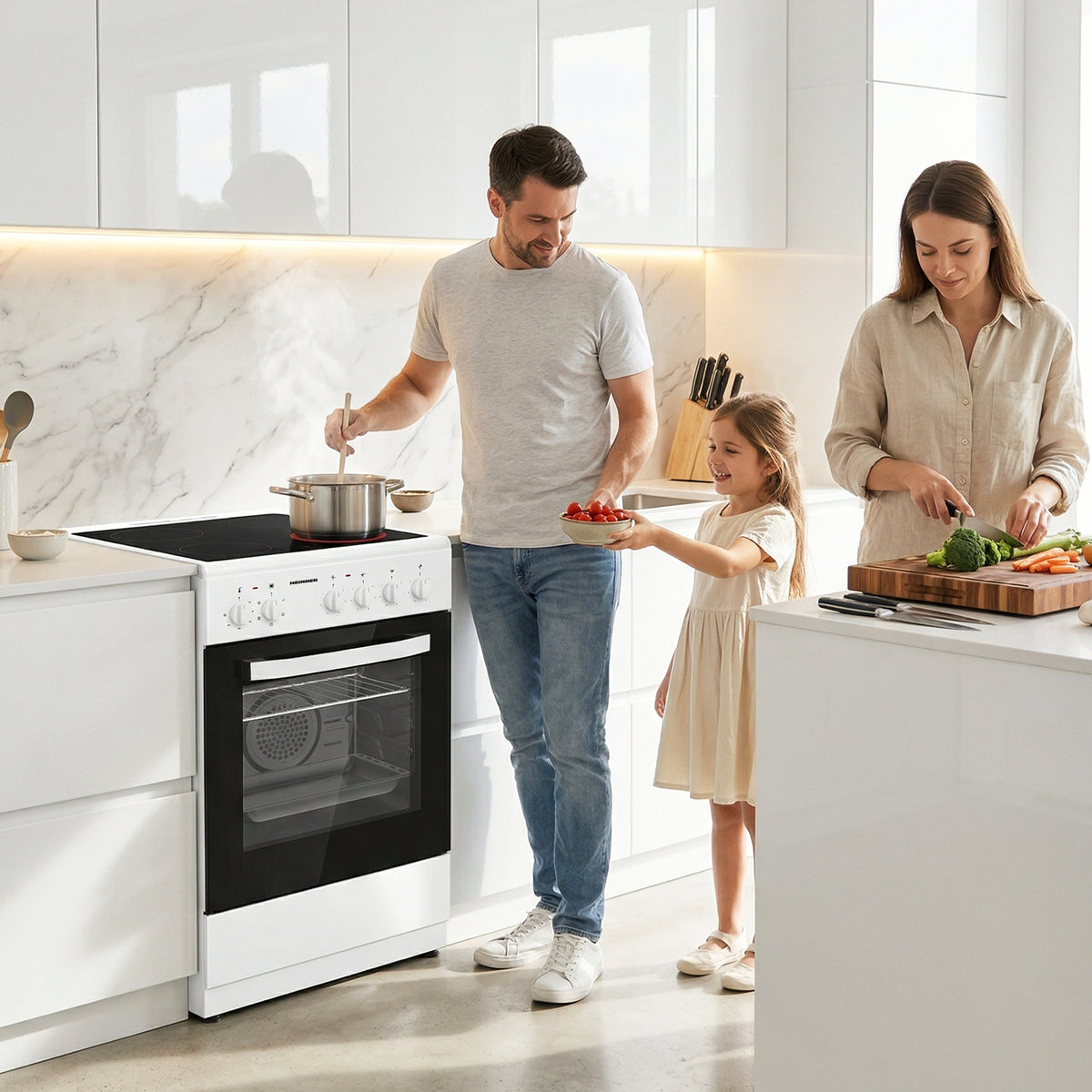Heinner HFSC-S56E4VWH Keramikkochfeldherd – 50 cm – 4 Kochzonen – Elektrobackofen mit Grill und Umluft – Bild 8