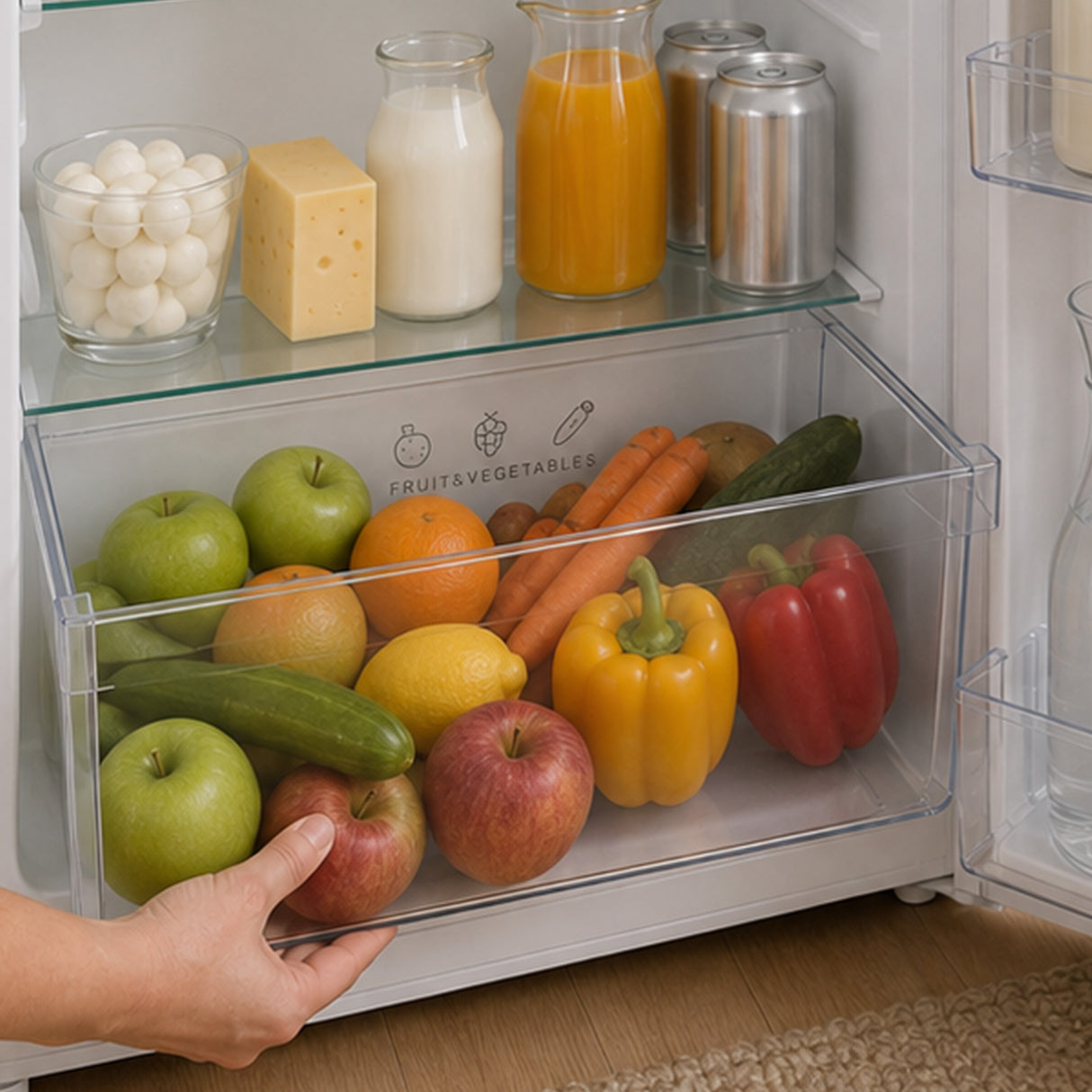 Heinner HF-M113E Tischkühlschrank – 113 L – LED-Beleuchtung – umkehrbare Tür – weiß – Energieeffizienzklasse E – Bild 7