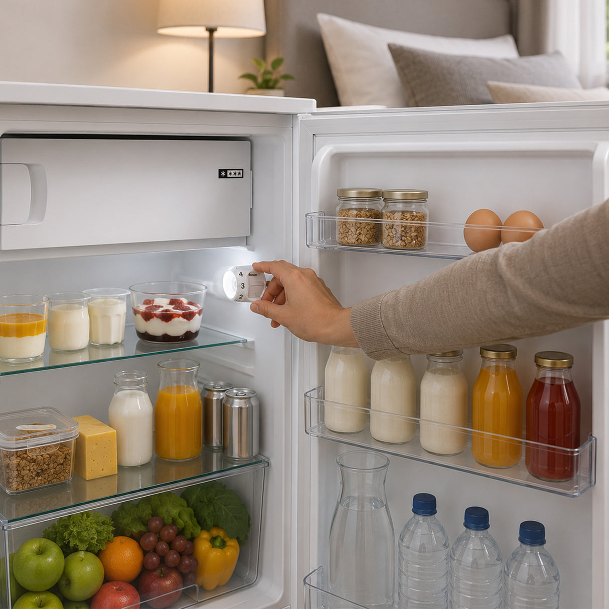 Heinner HF-M113E Tischkühlschrank – 113 L – LED-Beleuchtung – umkehrbare Tür – weiß – Energieeffizienzklasse E – Bild 8