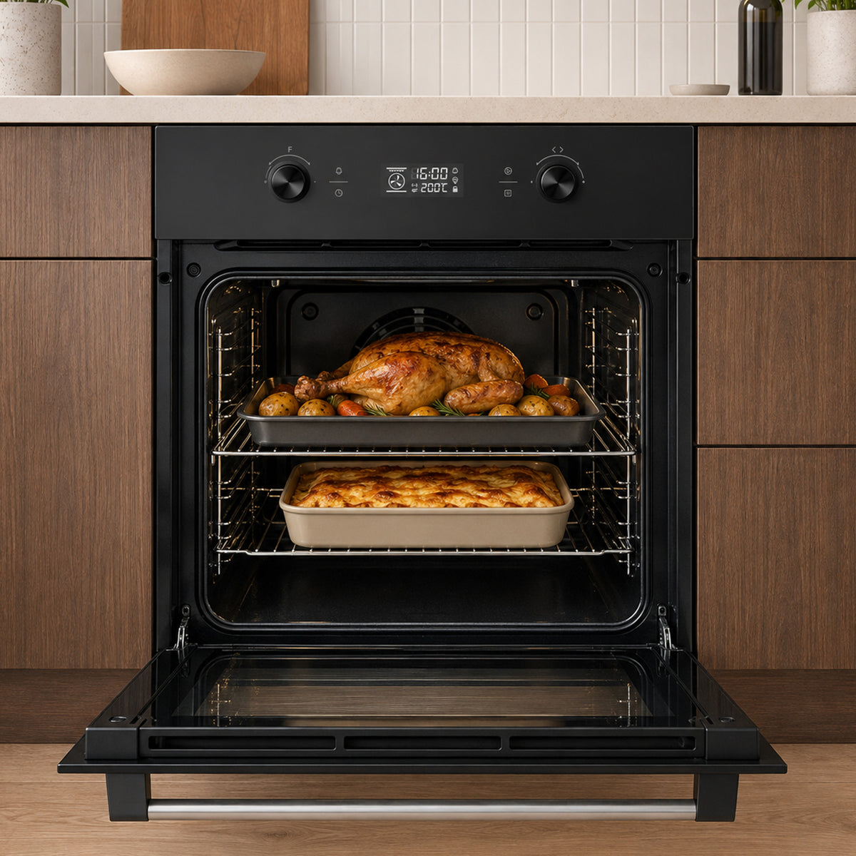 Heinner Einbaubackofen HBO-M7010GCDRP-GBK – 70 L – pyrolytische Selbstreinigung – Heißluft, Grill, Fermentation – Bild 6
