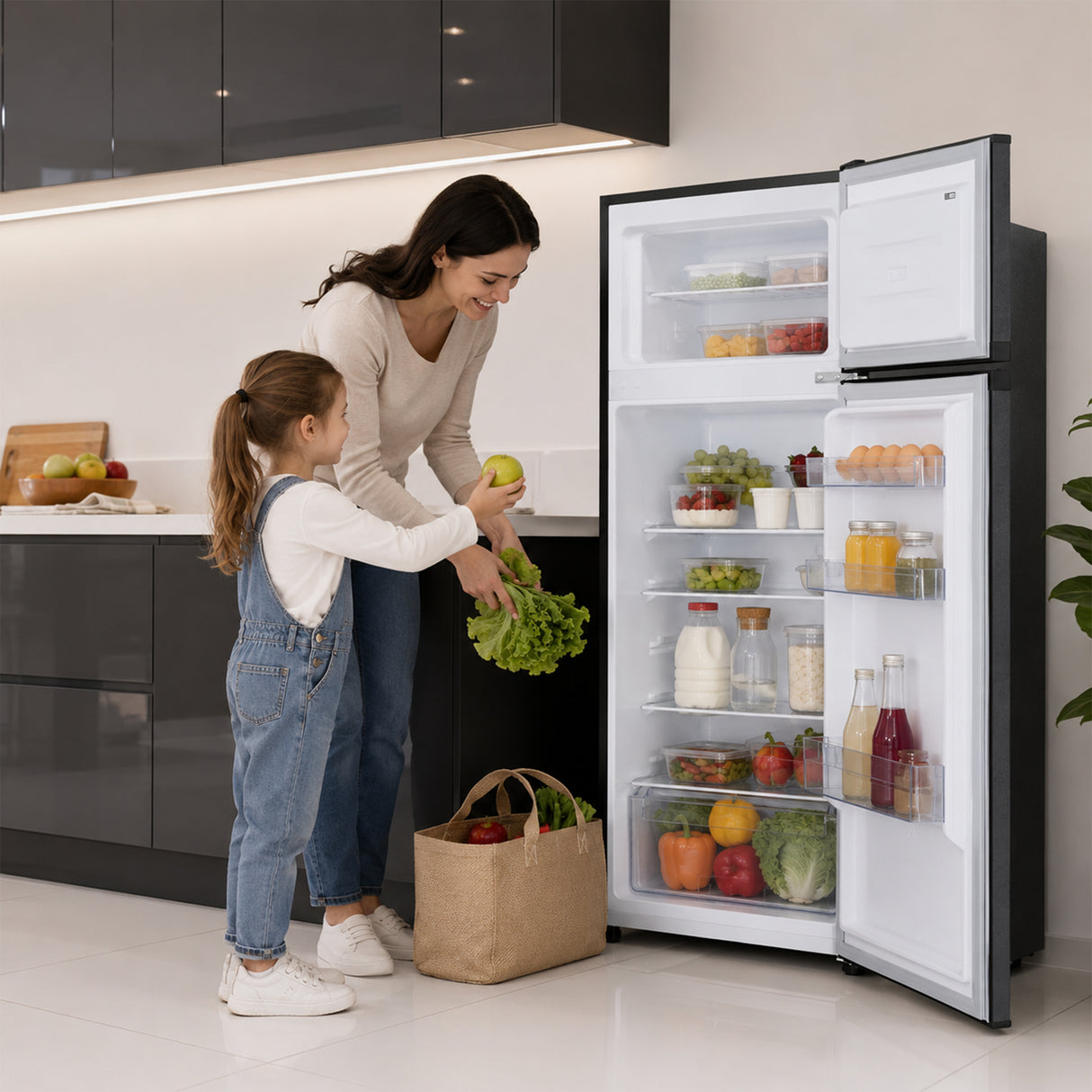 Heinner HF-H2206DGE++ Kühl-Gefrierkombination 206 L – Einstellbarer Thermostat – LED-Beleuchtung – Reversible Tür – Bild 9